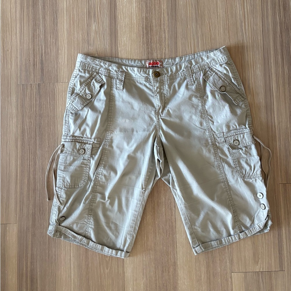 90s No Boundaries Shorts Cargo Pocket Bermuda Beige Low Rise Women 15 Gorpcore